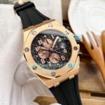 Audemars Piguet Royal Oak Offshore Rose Gold Replica Watch Black Dial Black Rubber 42MM